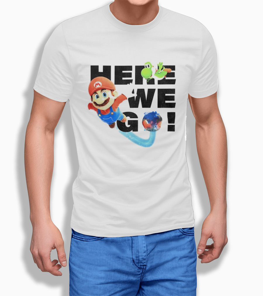 Super Mario 2026 Here We Go Featuring Iconic Characters And Exciting Adventure T-Shirt
