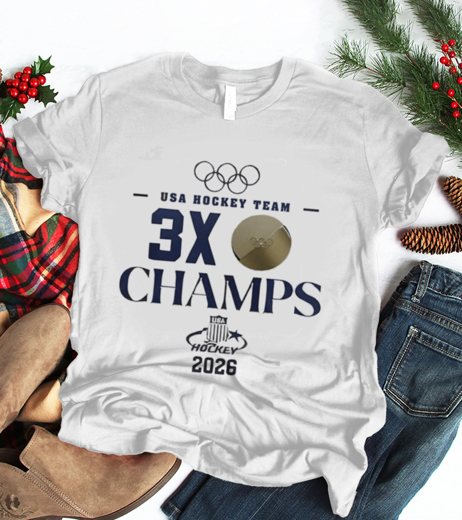 USA Hockey Team 3X Champs Olympic Gold Medal 2026 T-Shirt