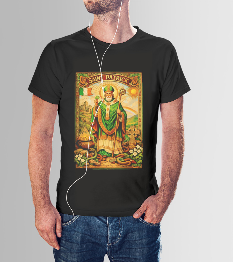 Saint Patrick Ireland Shamrock Cross Snakes Harp Flag T-Shirt