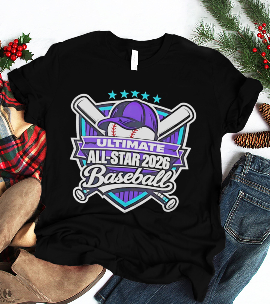 Ultimate All Star 2026 Baseball Purple Cap And Crossed Bats T-Shirt
