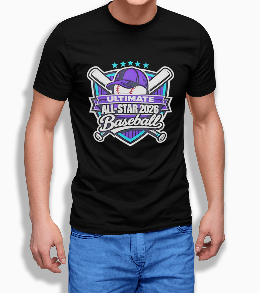 Ultimate All Star 2026 Baseball Purple Cap And Crossed Bats T-Shirt