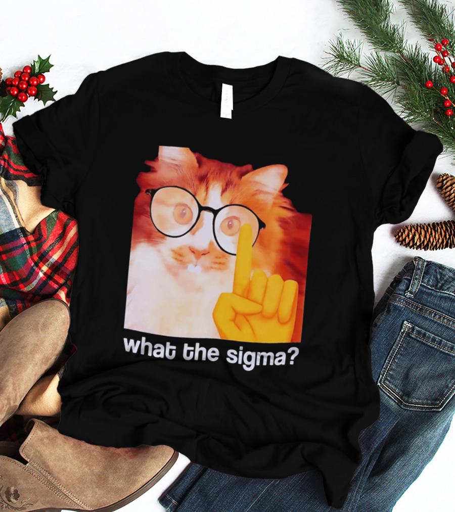 What The Sigma Cat Meme Glasses Pointing Finger Humor T-Shirt