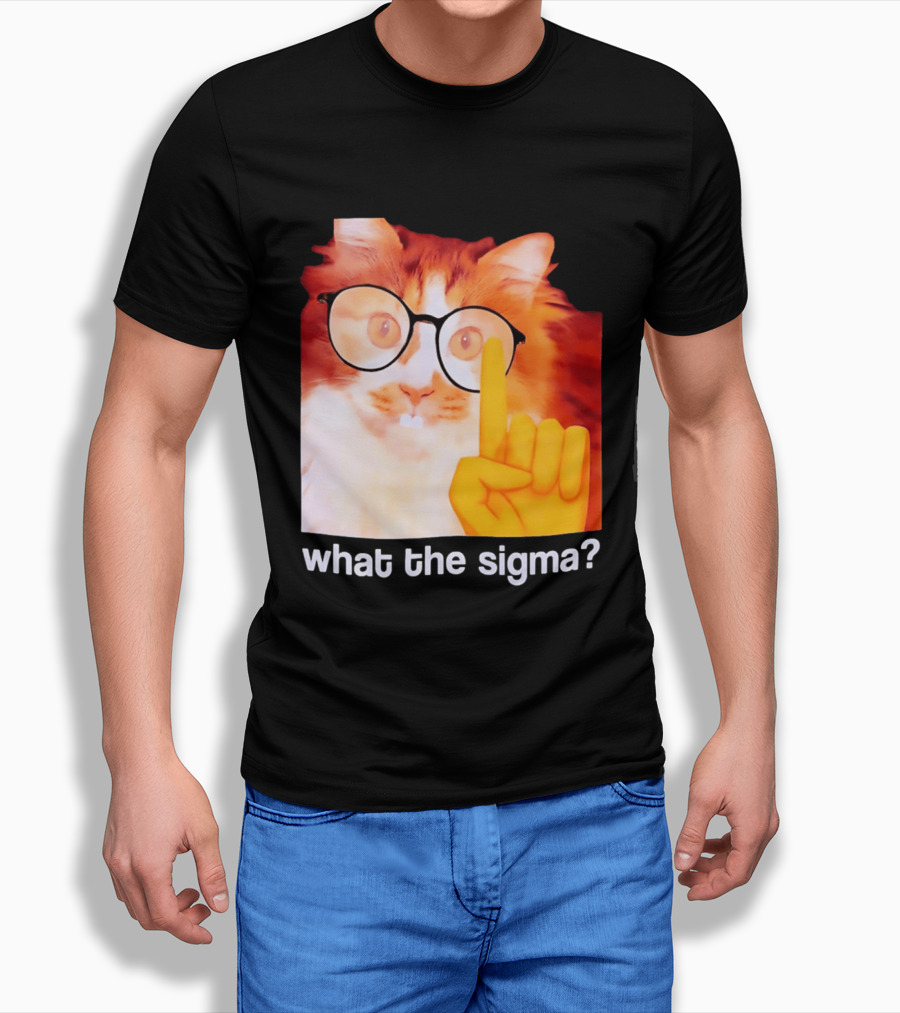 What The Sigma Cat Meme Glasses Pointing Finger Humor T-Shirt