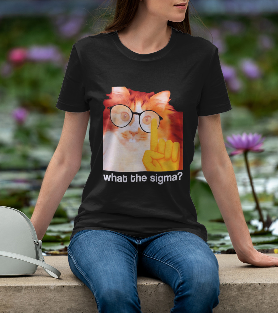What The Sigma Cat Meme Glasses Pointing Finger Humor T-Shirt