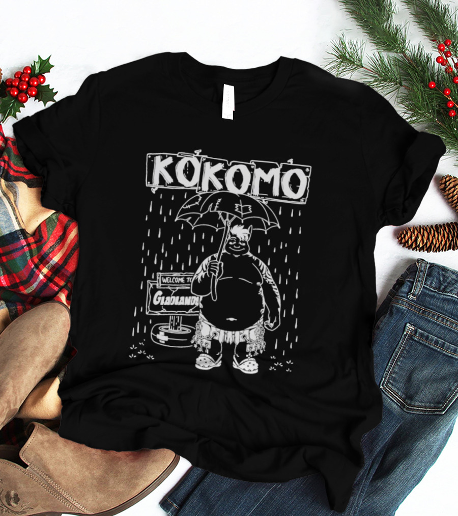 KoKomo Welcome To Gladlands Umbrella Character In Rain Scene T-Shirt