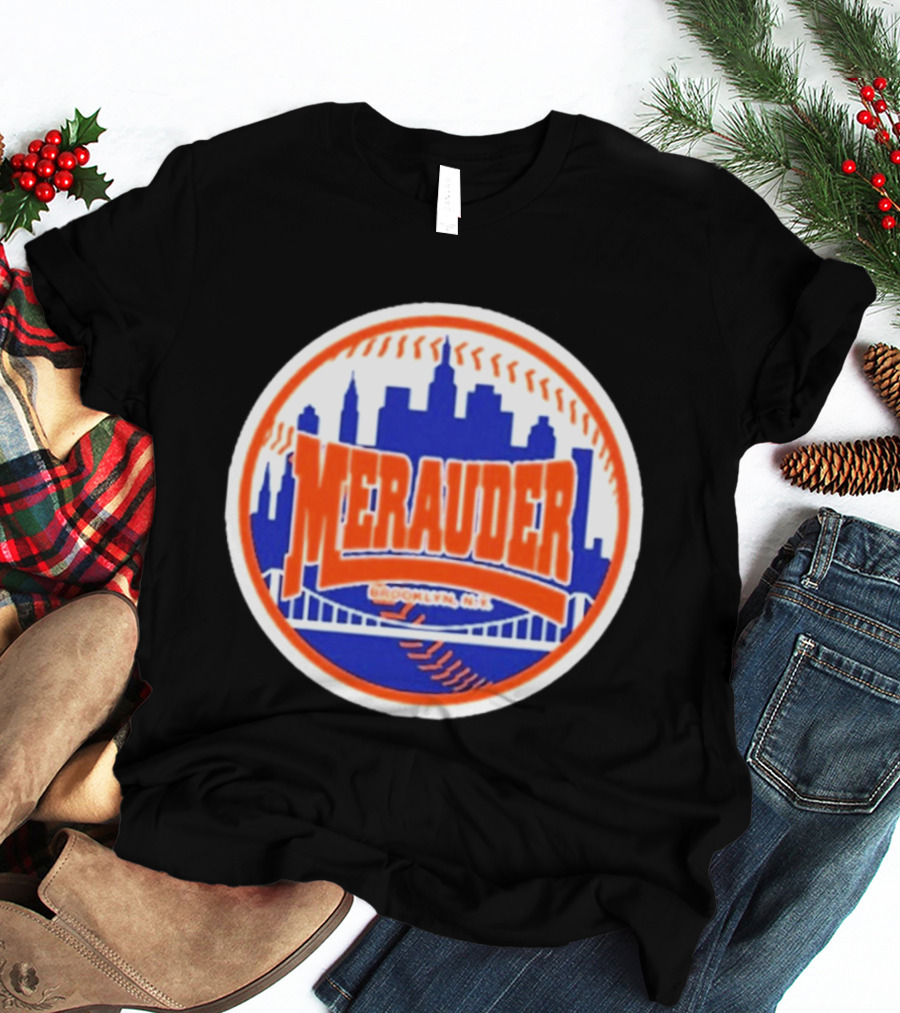 Merauder Brooklyn NY Skyline Baseball New York Mets T-Shirt