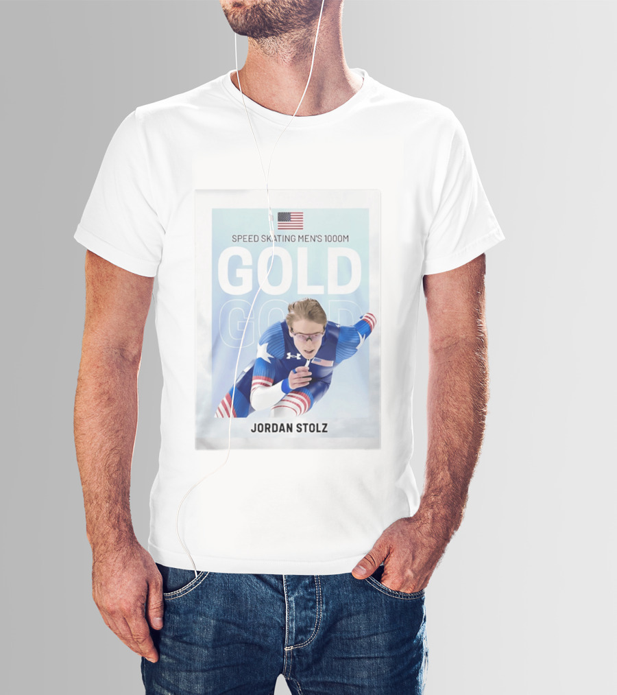 American Flag Speed Skating Men's 1000M Gold Jordan Stolz T-Shirt