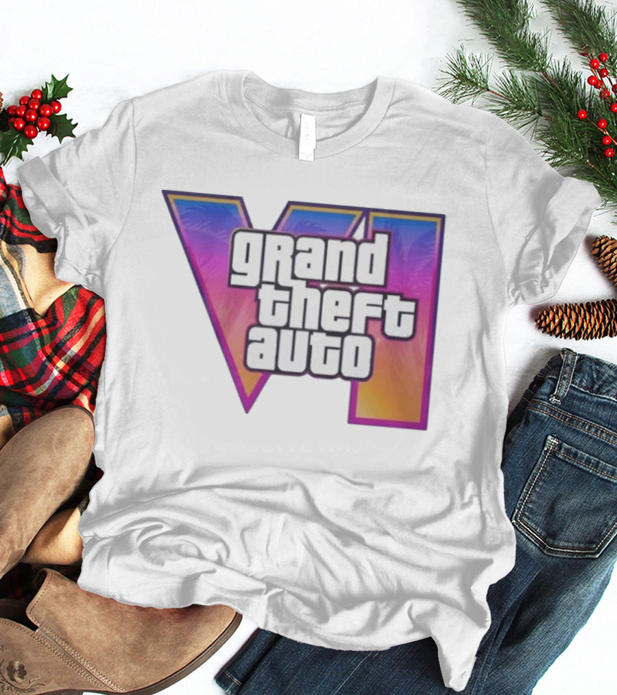 Grand Theft Auto VI 2025 GTA 6 VI Logo With Sunset Palm T-Shirt