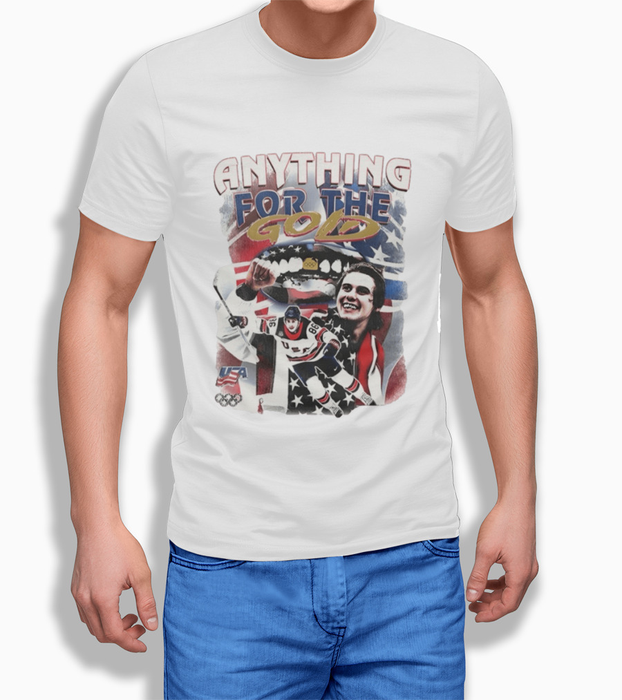 Anything For The Gold Usa Hockey American Flag Jack Hughes T-Shirt