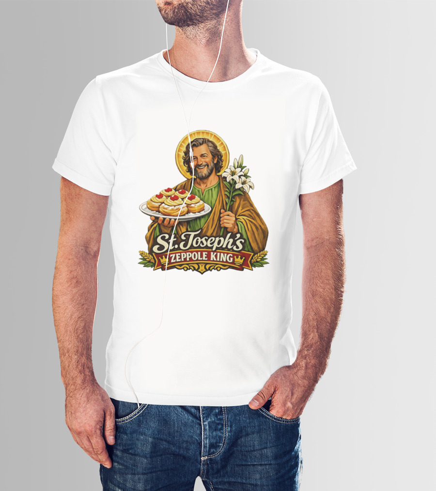 St Joseph's Zeppole King Saint Holding Tray With Flowers T-Shirt