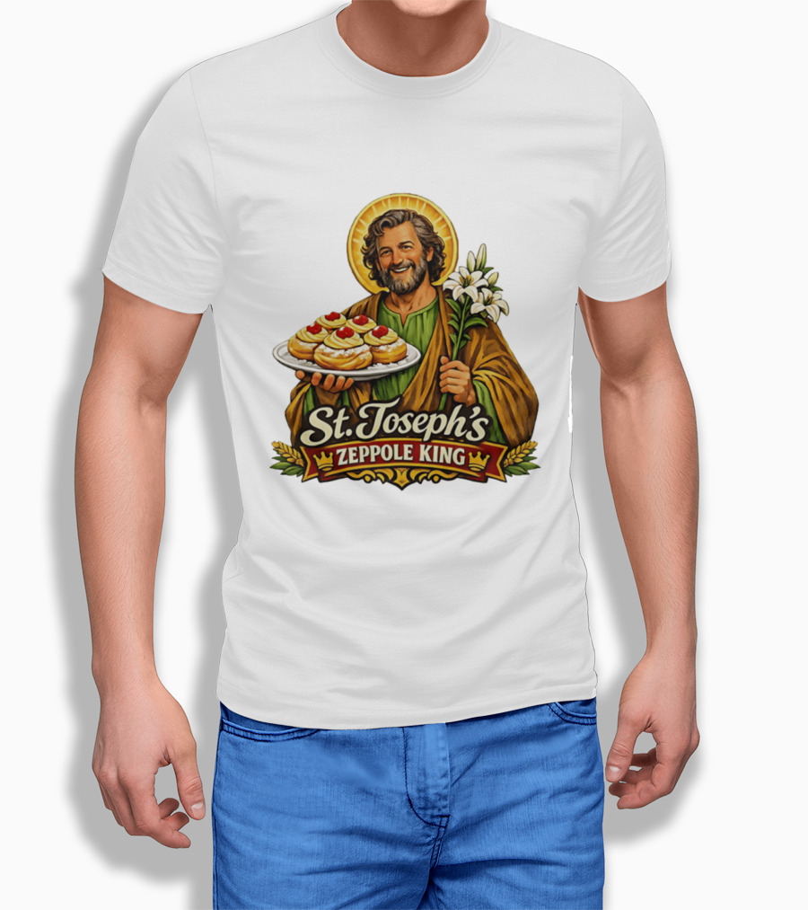 St Joseph's Zeppole King Saint Holding Tray With Flowers T-Shirt
