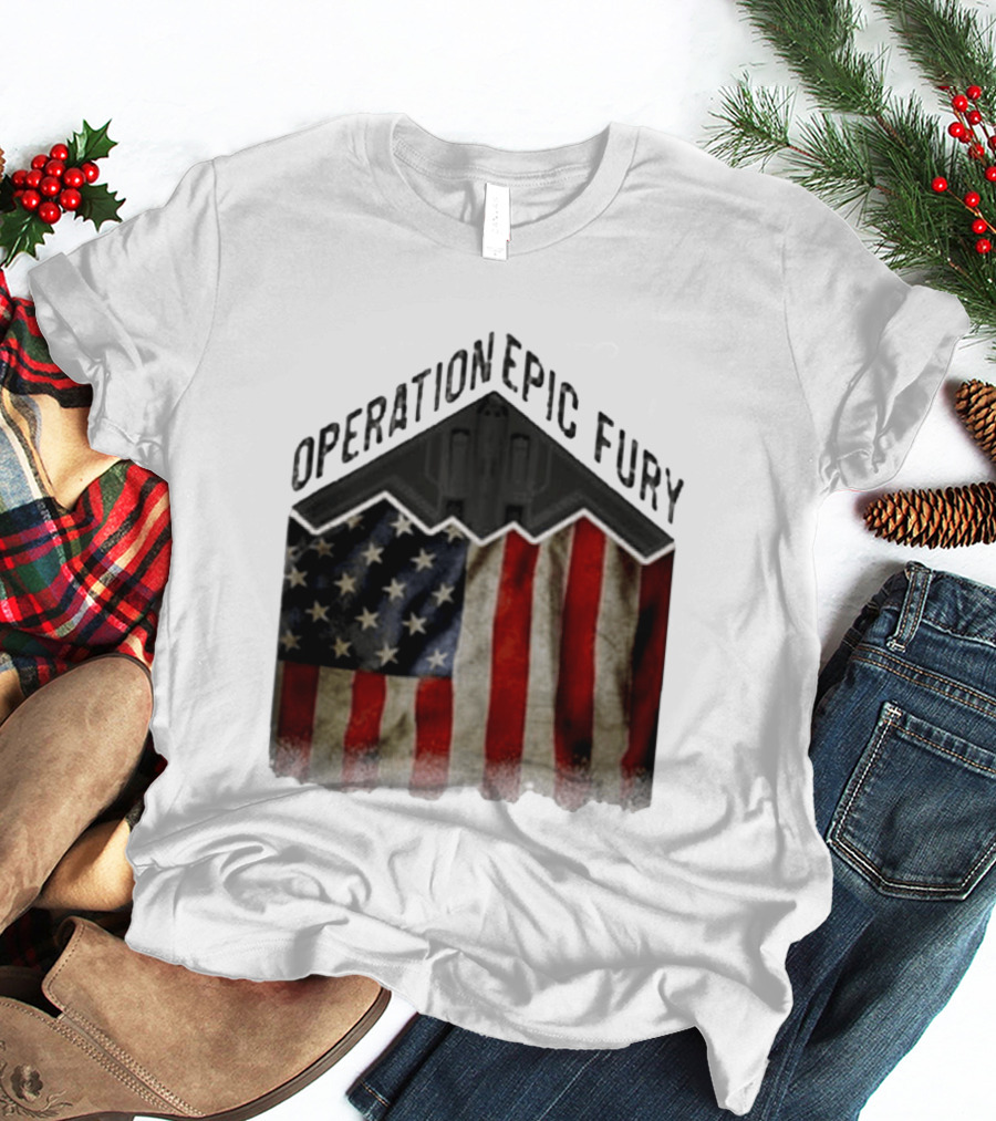 Operation Epic Fury USA American Flag Military Stealth Bomber T-Shirt