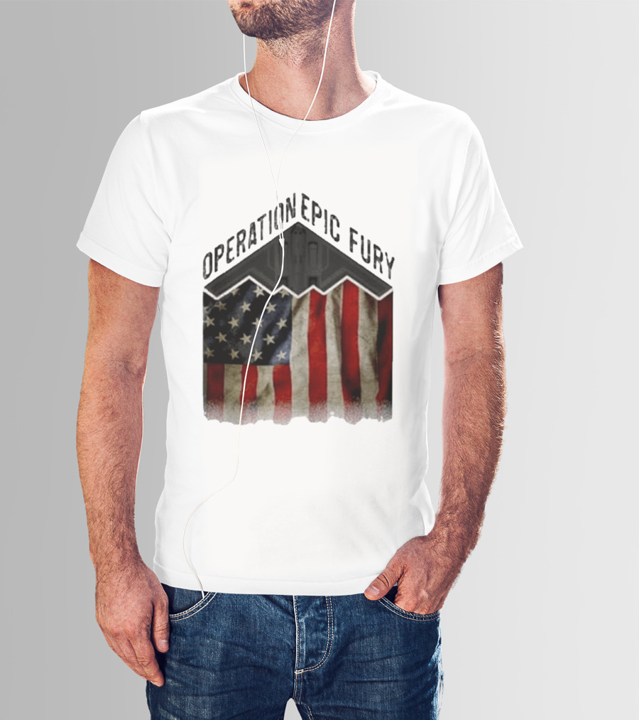 Operation Epic Fury USA American Flag Military Stealth Bomber T-Shirt