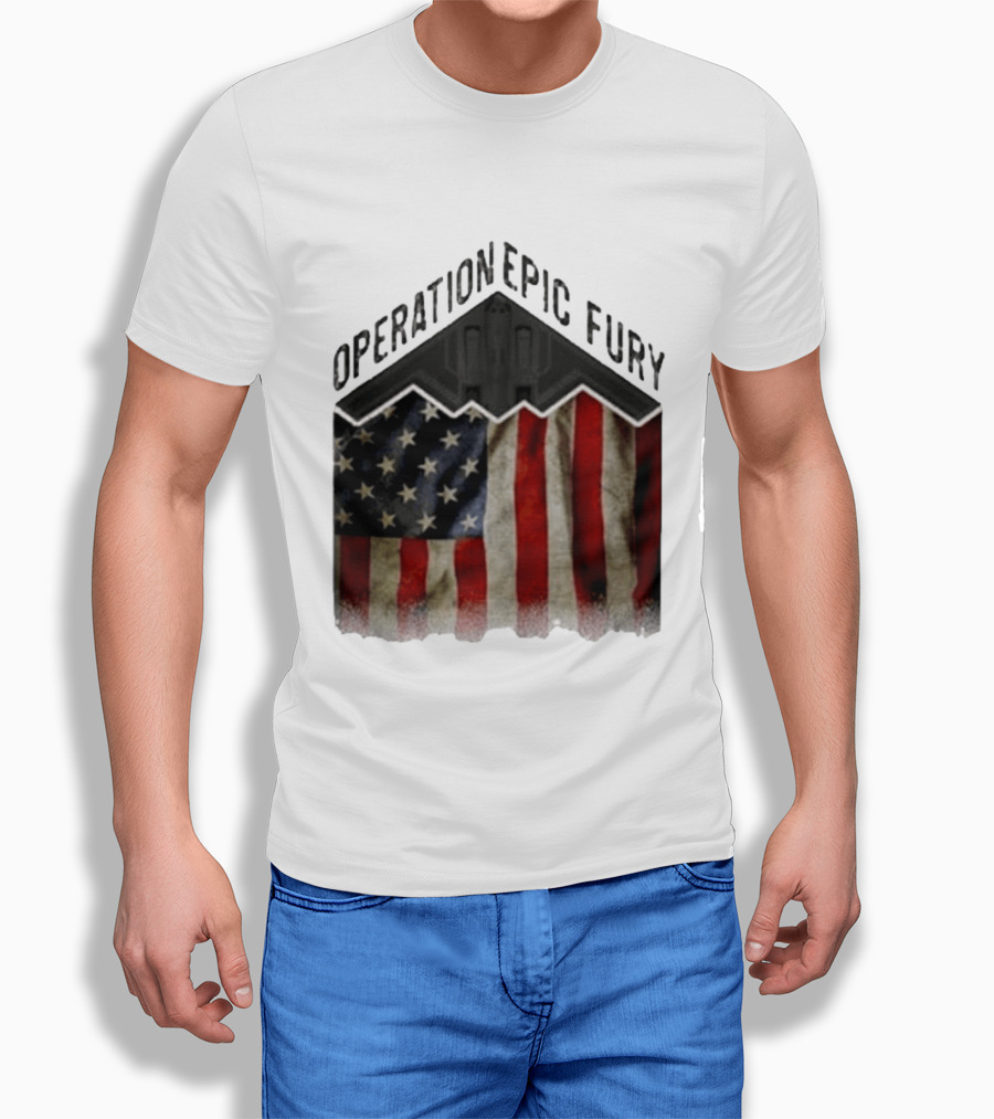 Operation Epic Fury USA American Flag Military Stealth Bomber T-Shirt