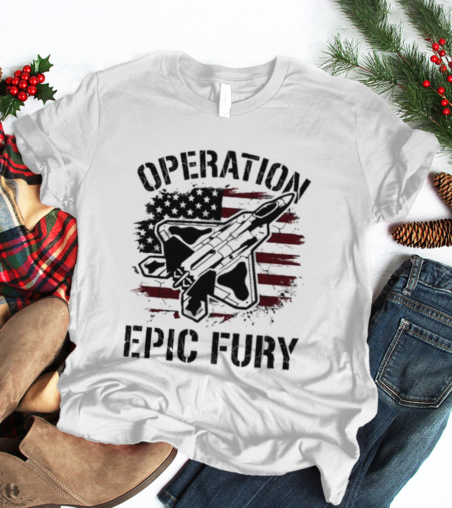 Operation Epic Fury Fighter Jet American Flag Stars T-Shirt