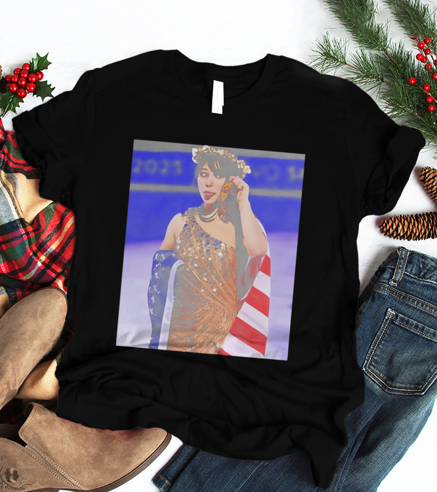 Alysa Liu Gold Medal USA Team Celebration With American Flag T-Shirt