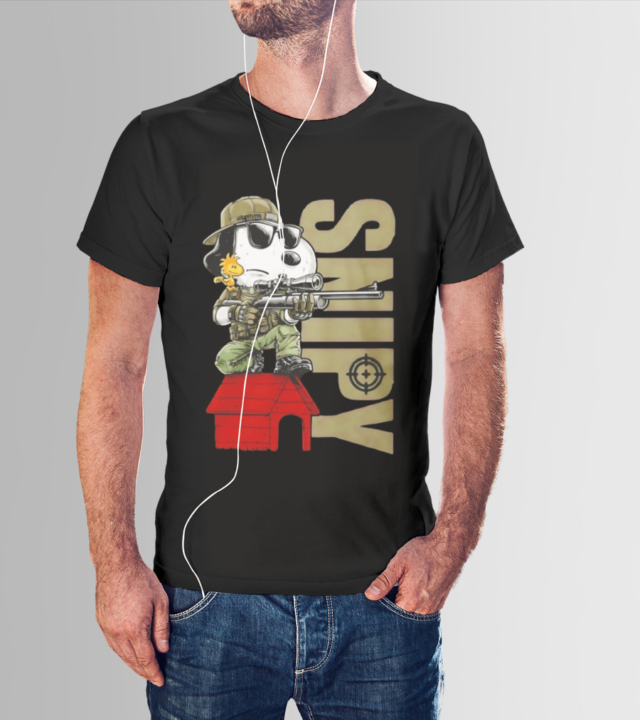 Snoopy Sniper Woodstock Camouflage Doghouse Target T-Shirt