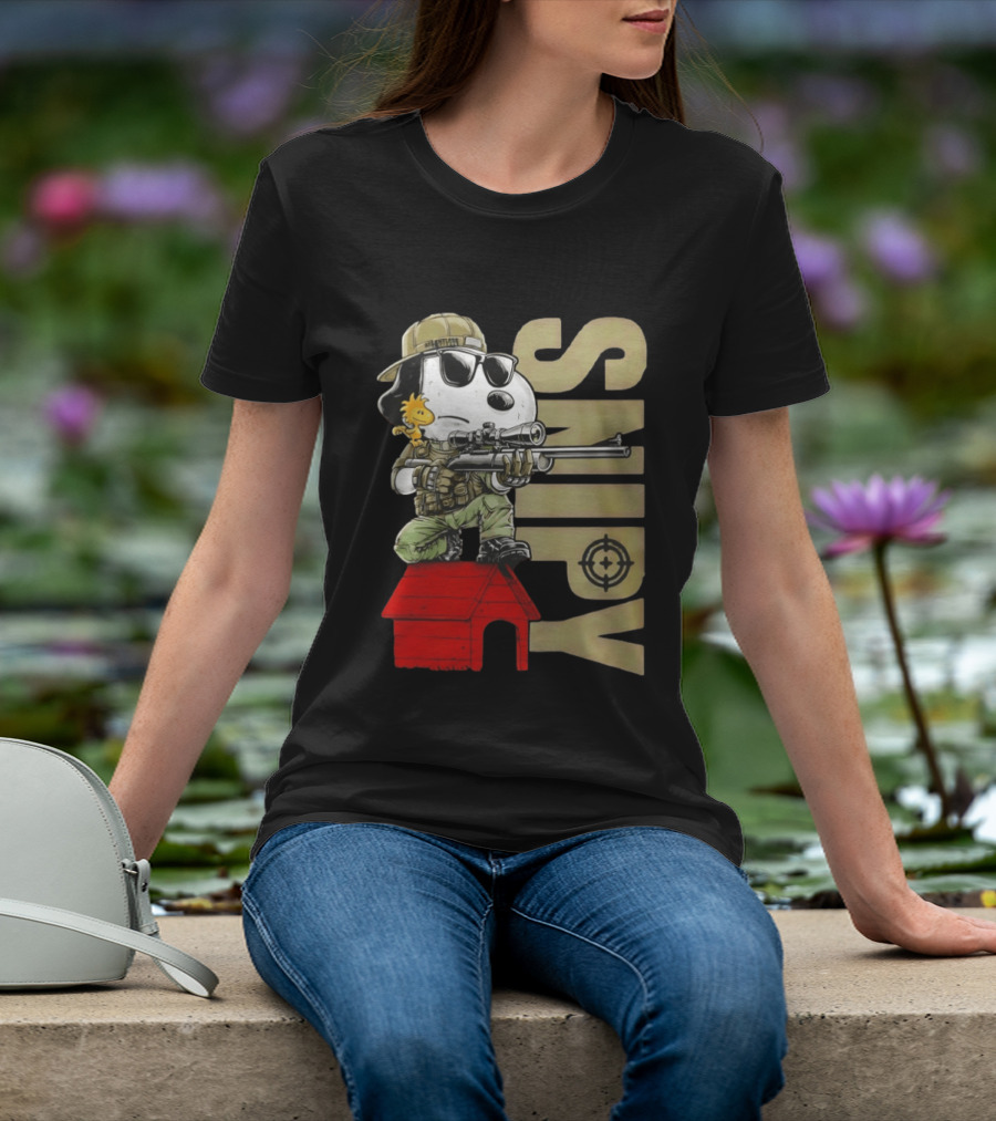 Snoopy Sniper Woodstock Camouflage Doghouse Target T-Shirt