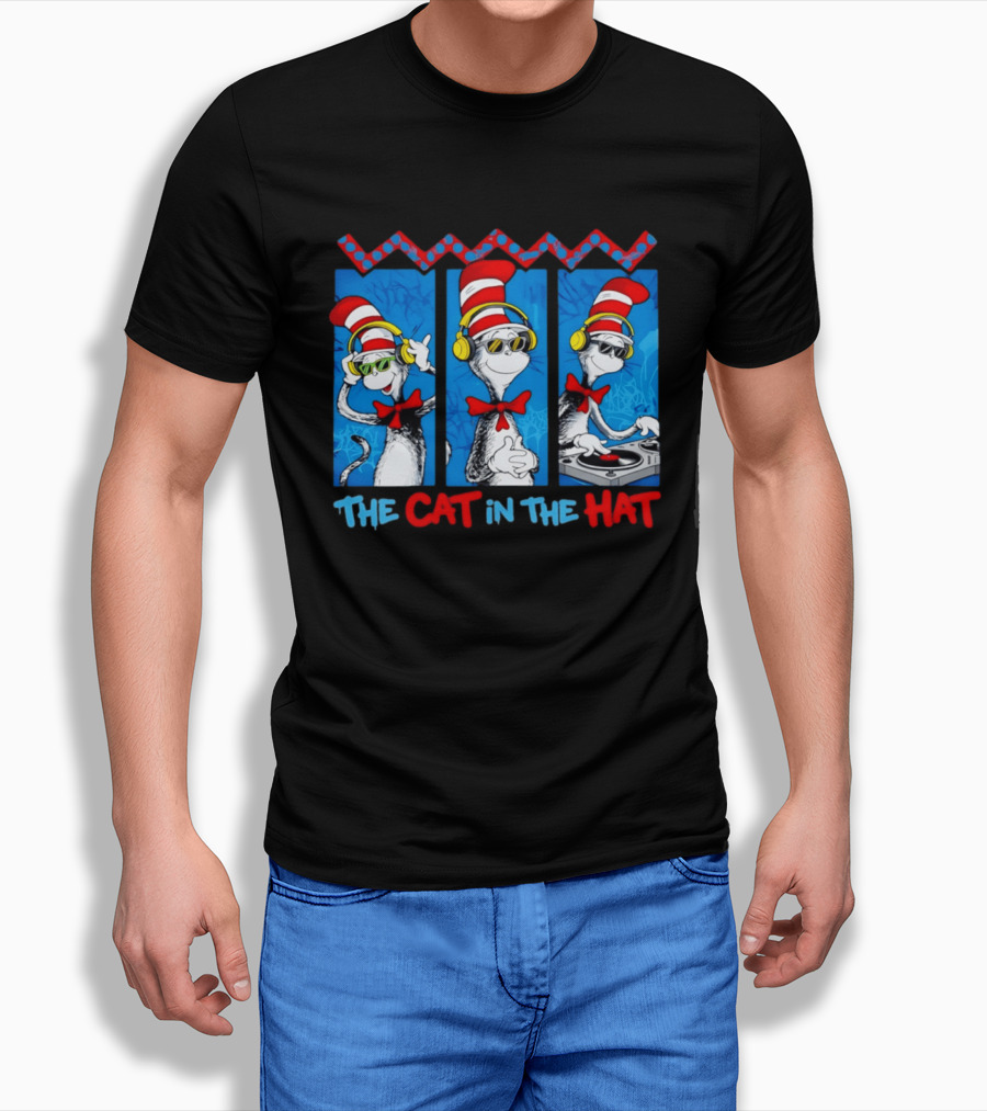 The Cat In The Hat Dr Seuss DJ Headphones And Sunglasses T-Shirt
