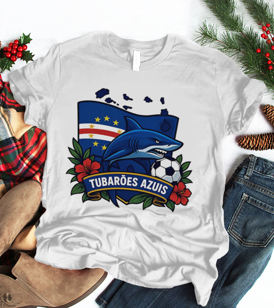 Tubaroes Azuis Cape Verde Football Team Crest With Shark And Soccer Ball T-Shirt