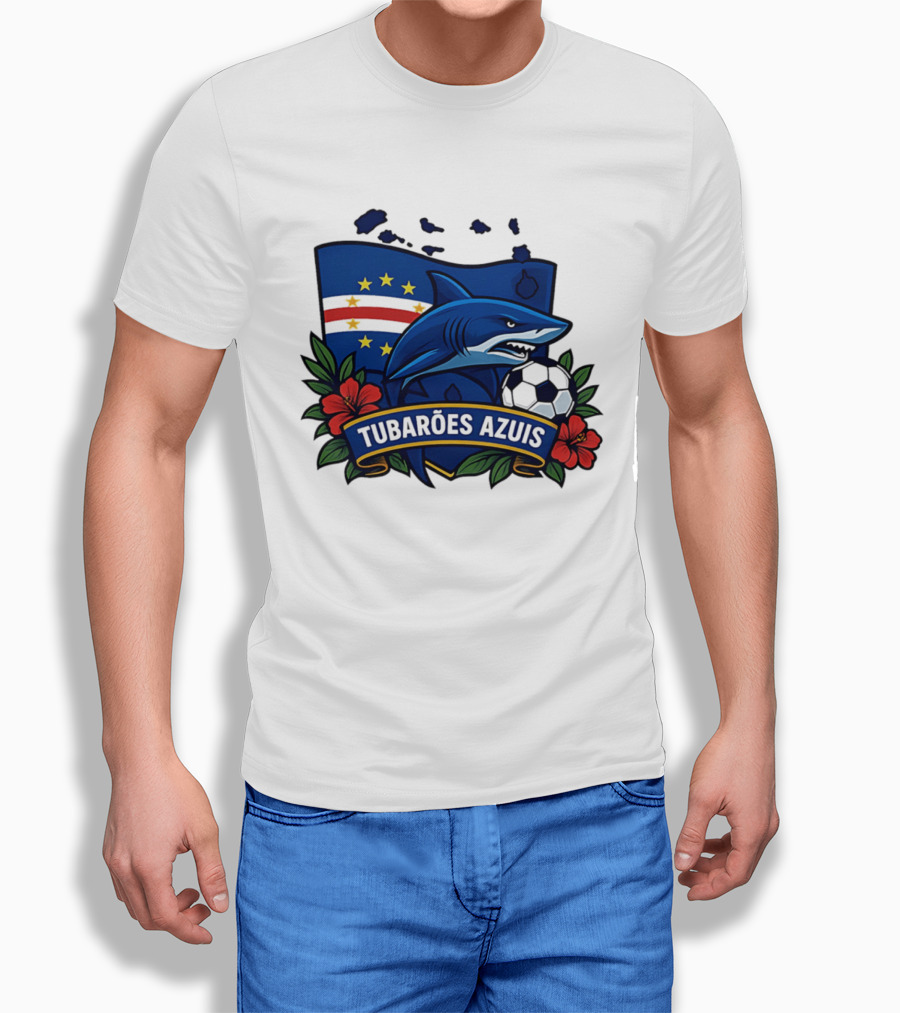Tubaroes Azuis Cape Verde Football Team Crest With Shark And Soccer Ball T-Shirt