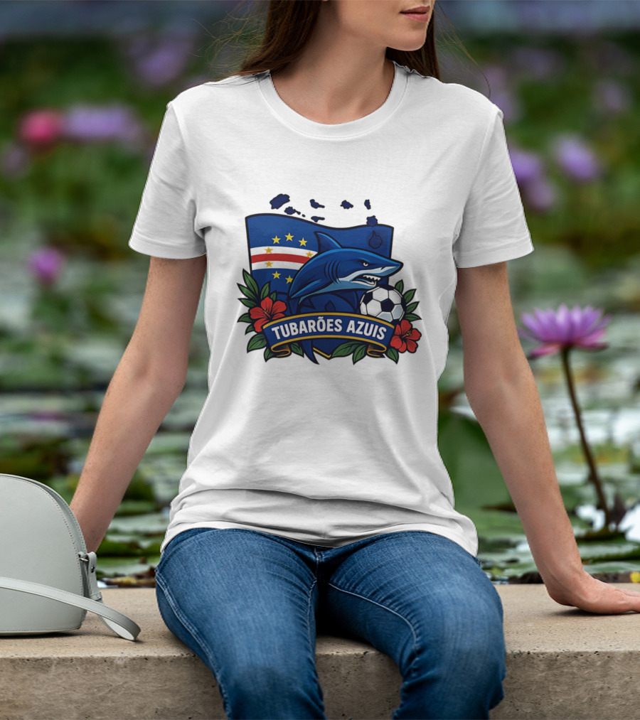 Tubaroes Azuis Cape Verde Football Team Crest With Shark And Soccer Ball T-Shirt