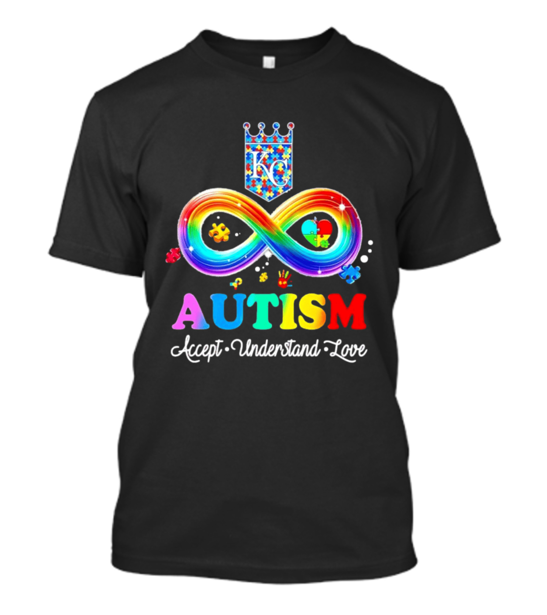 Kansas City Royals KC Autism Accept Understand Love Rainbow Infinity Puzzle Pieces T-Shirt
