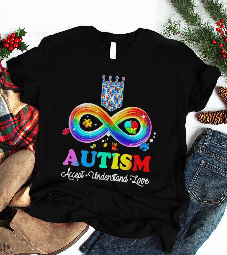 Kansas City Royals KC Autism Accept Understand Love Rainbow Infinity Puzzle Pieces T-Shirt