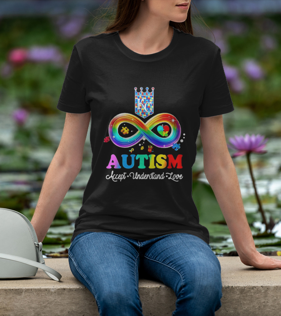 Kansas City Royals KC Autism Accept Understand Love Rainbow Infinity Puzzle Pieces T-Shirt