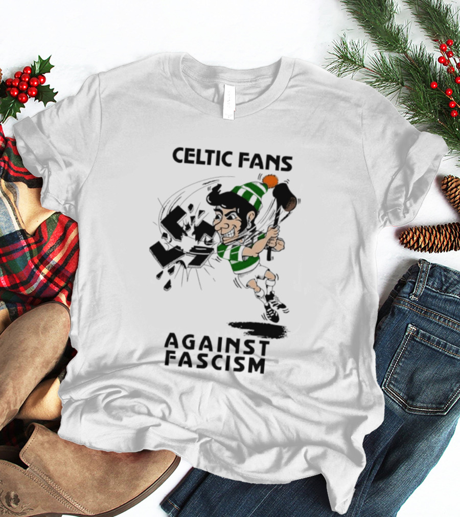 Celtic Fans Against Fascism Irish Character And Broken Swastika T-Shirt