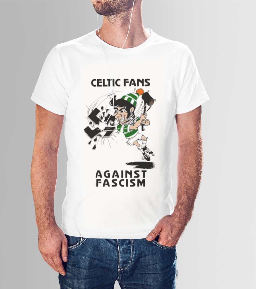 Celtic Fans Against Fascism Irish Character And Broken Swastika T-Shirt