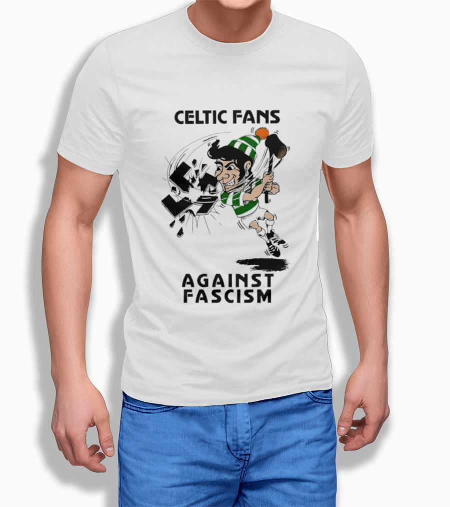 Celtic Fans Against Fascism Irish Character And Broken Swastika T-Shirt