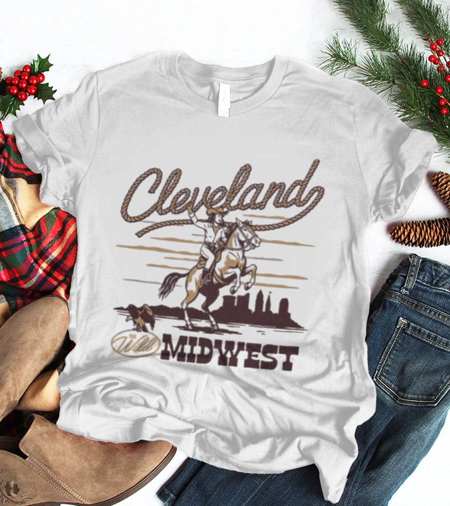 Cleveland Wild Midwest Cowgirl Roping Skyline Adventure T-Shirt