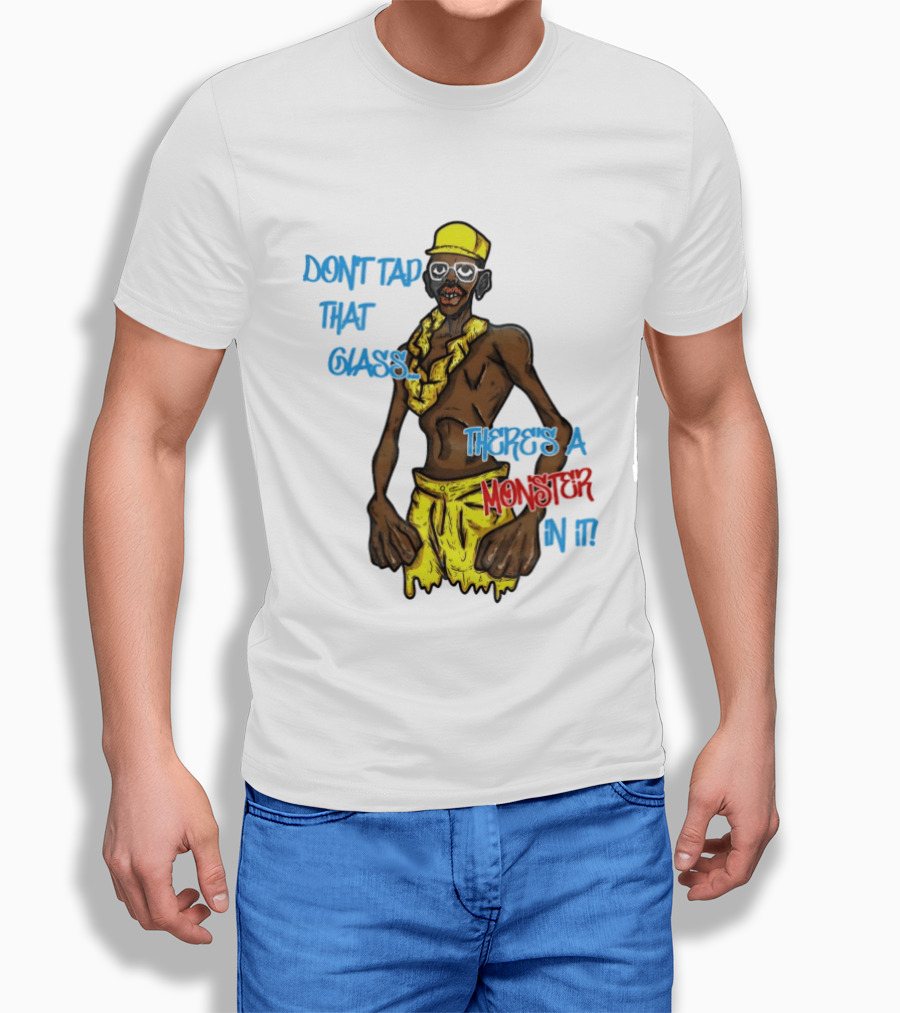 Don't Tap That Glass There's A Monster In It Yellow Outfit Ruffled Collar Sunglasses T-Shirt