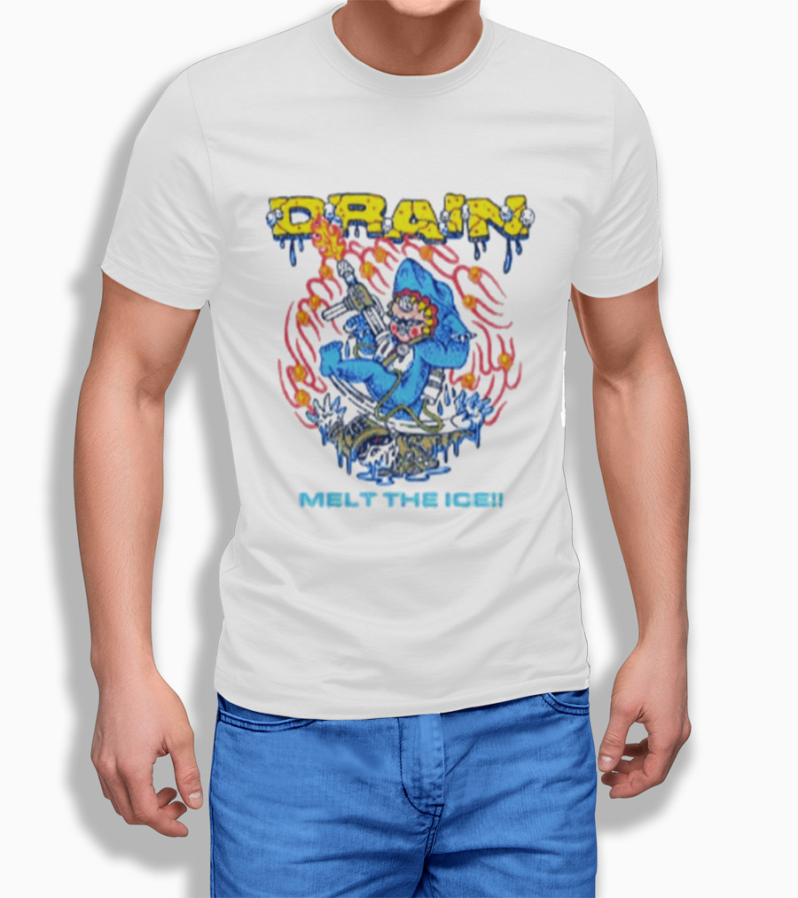 Drain Melt The Ice Hardcore Punk Shark Character With Flames And Machine Gun T-Shirt