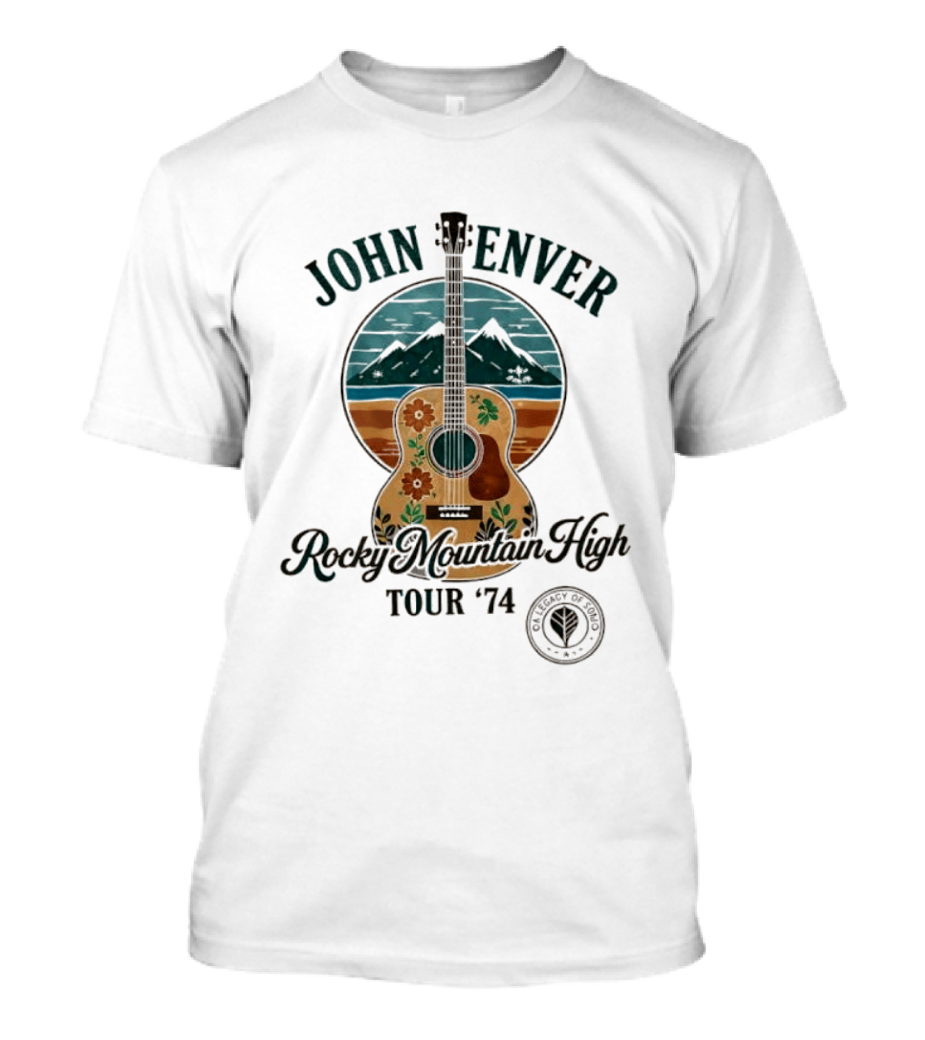 John Denver Rocky Mountain High Tour '74 Vintage Guitar T-Shirt