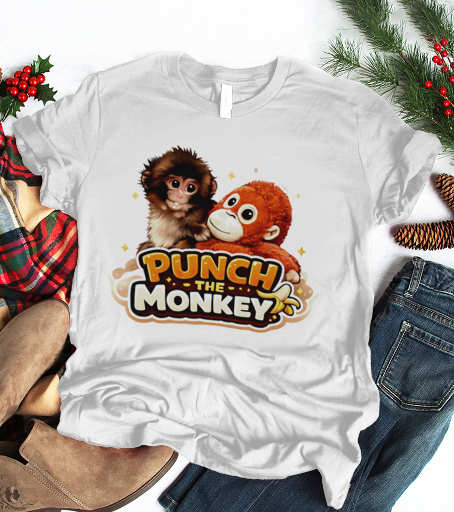 Punch The Monkey Cute Plush Cartoon T-Shirt
