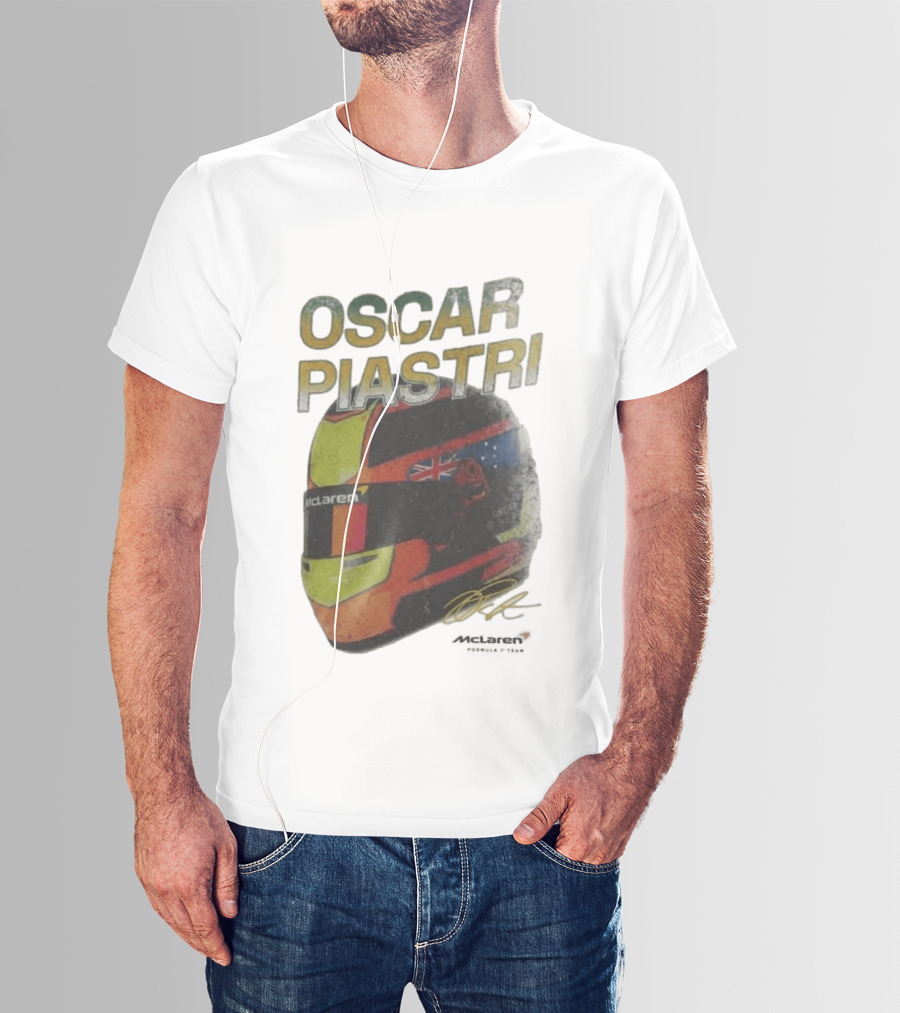 Oscar Piastri McLaren Racing Helmet Flag Signature T-Shirt