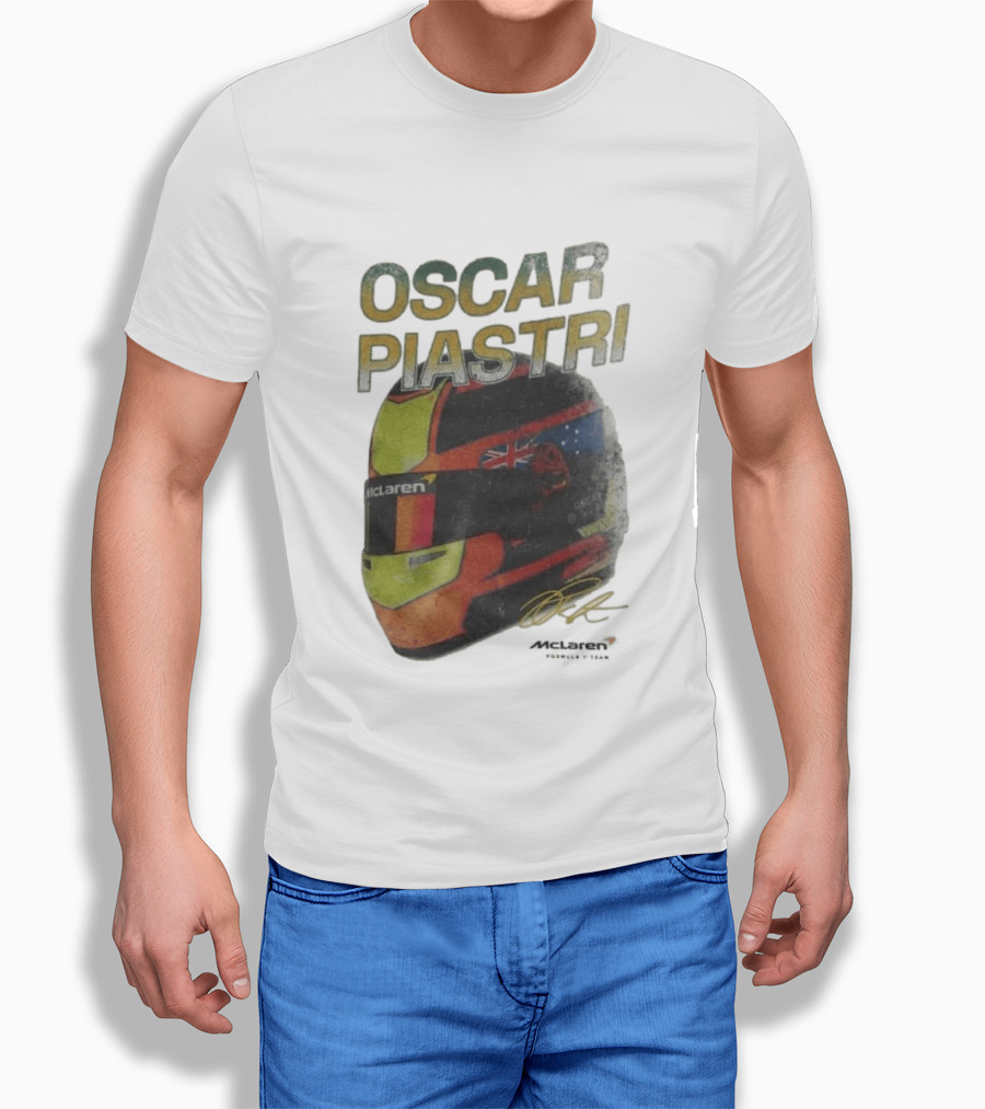 Oscar Piastri McLaren Racing Helmet Flag Signature T-Shirt