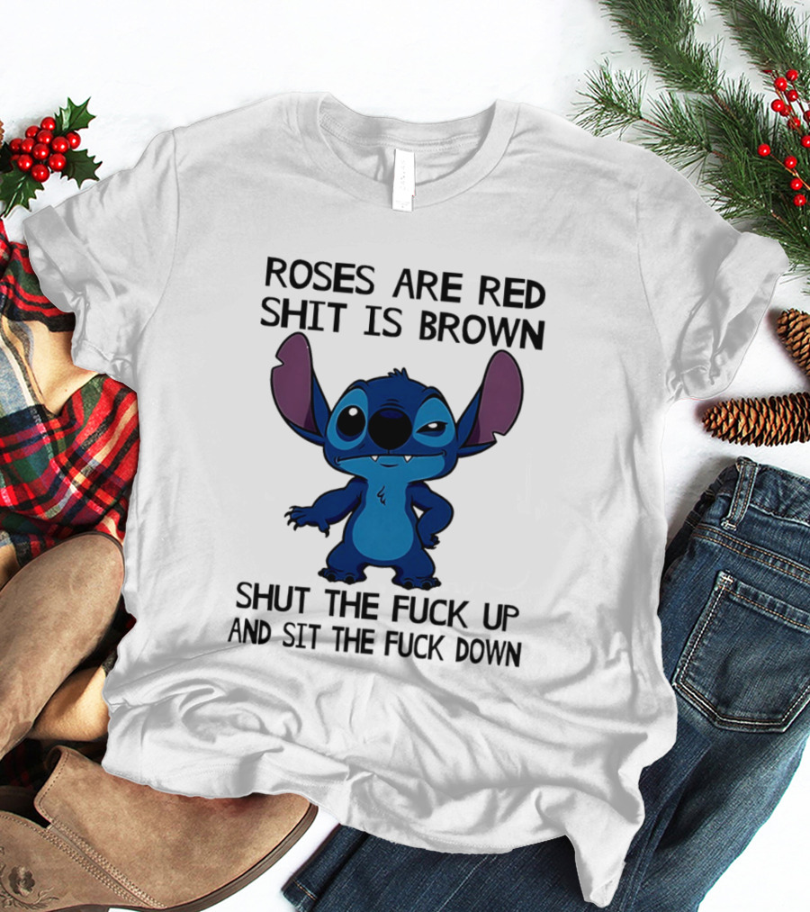 Stitch Roses Are Red Shit Is Brown T-Shirt