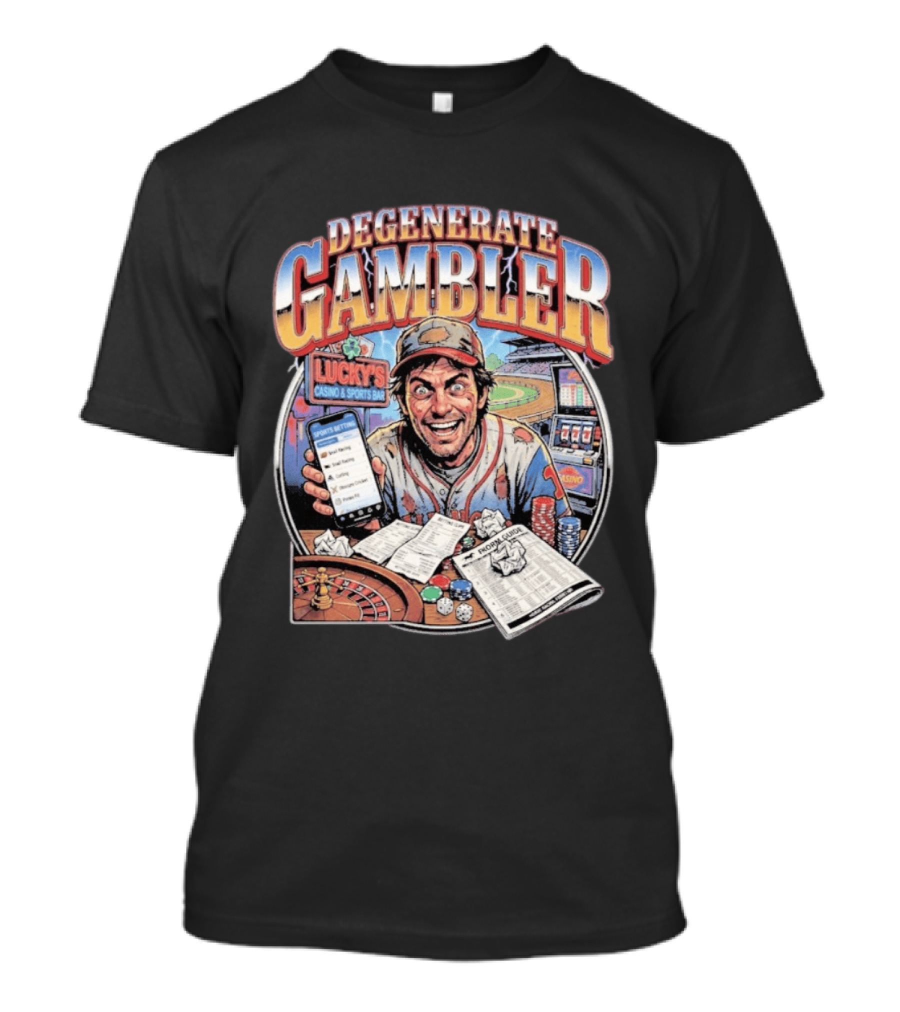 Degenerate Gambler Lucky's Casino And Sports Bar Vintage Sports Betting T-Shirt