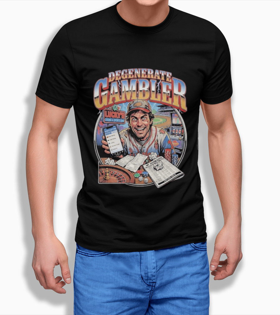 Degenerate Gambler Lucky's Casino And Sports Bar Vintage Sports Betting T-Shirt