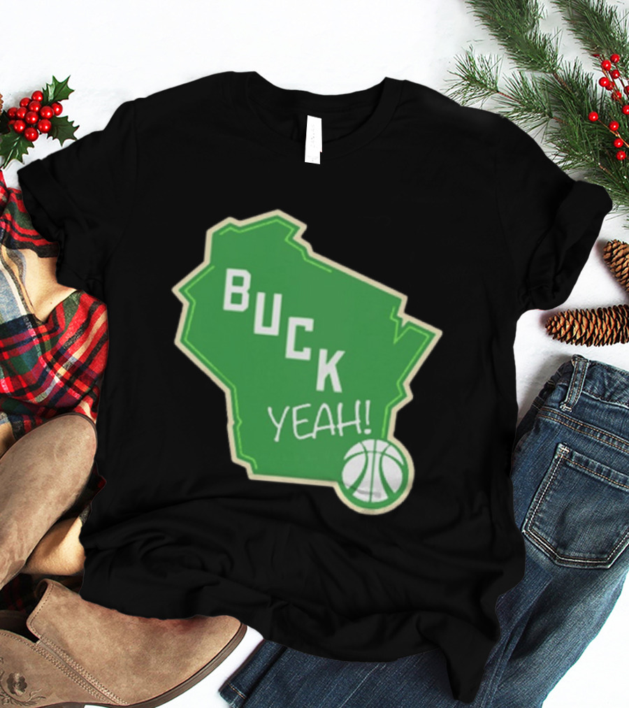 Buck Yeah Milwaukee Basketball Green Map T-Shirt