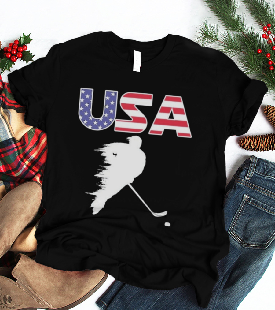 USA Stars And Stripes Ice Hockey Player T-Shirt