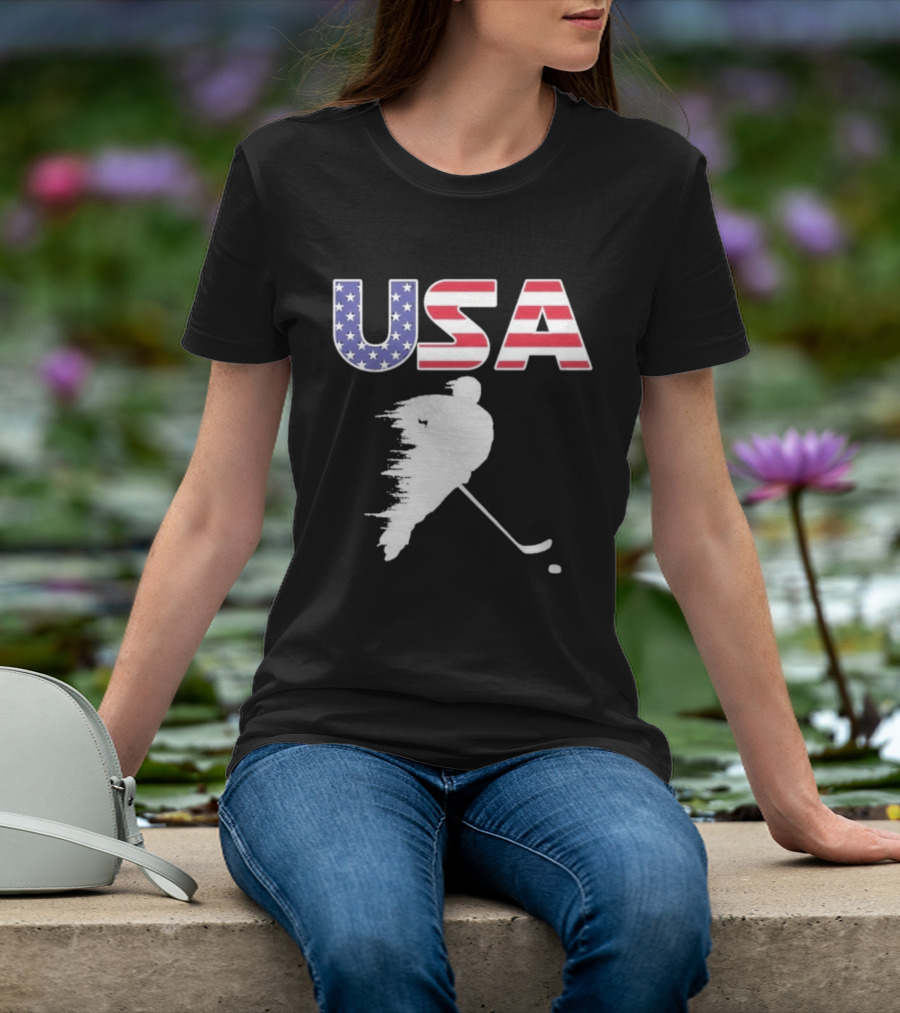 USA Stars And Stripes Ice Hockey Player T-Shirt