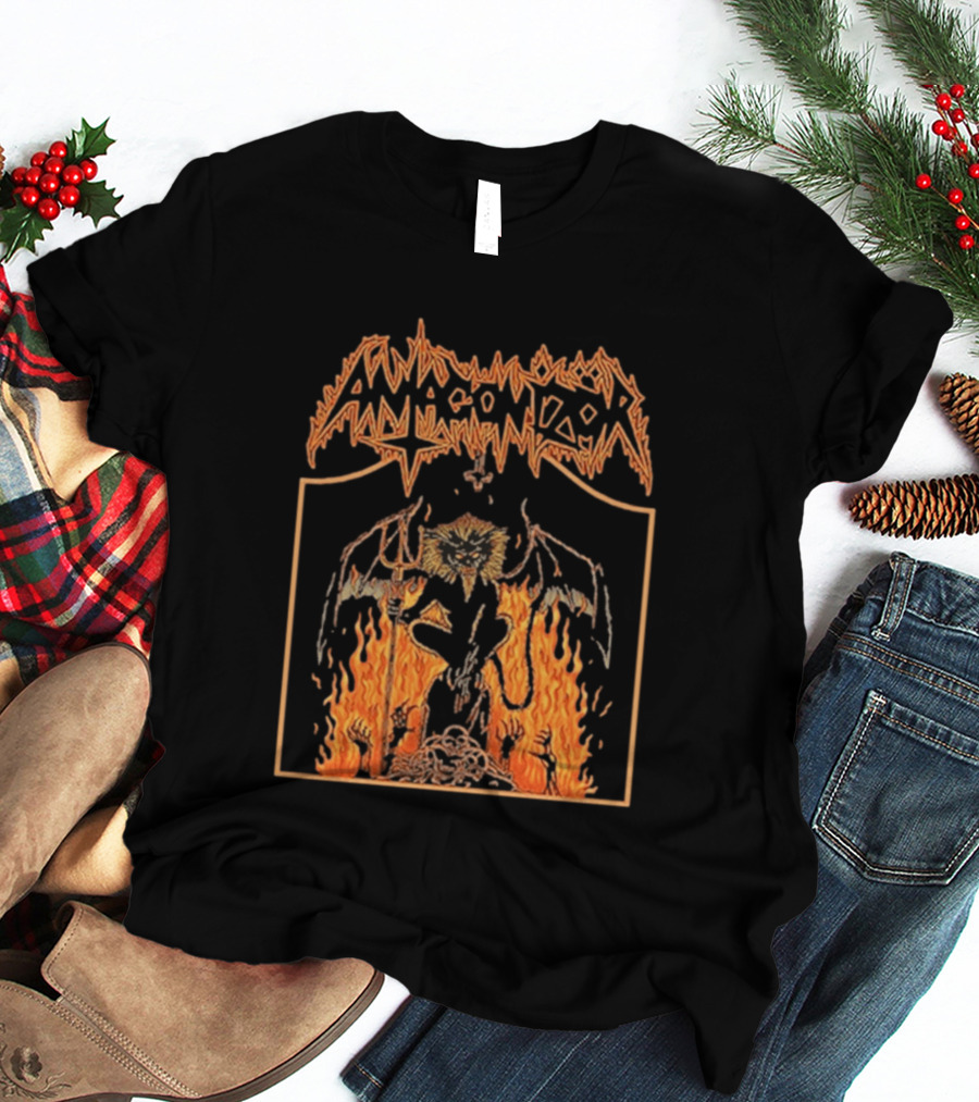 Antagonizör Into The Fires Flaming Skull Metal Demon T-Shirt