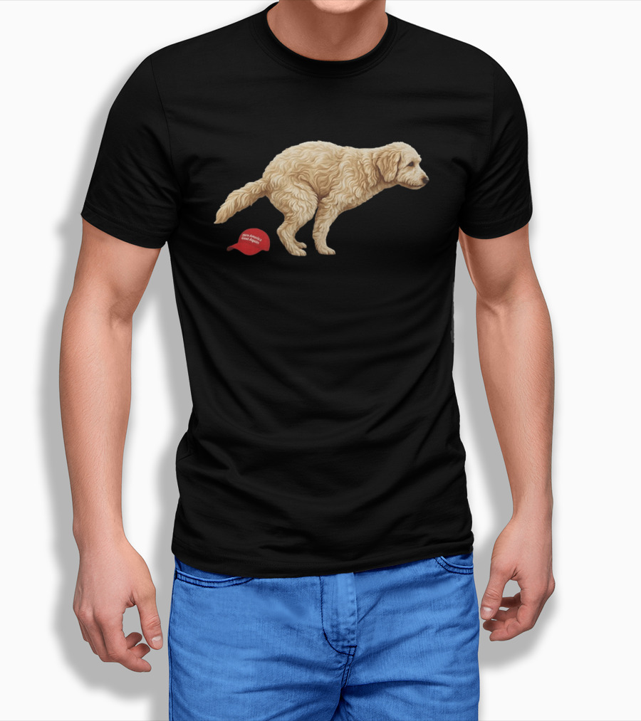 Golden Retriever Pooping On Make America Great Again Hat Anti Trump T-Shirt