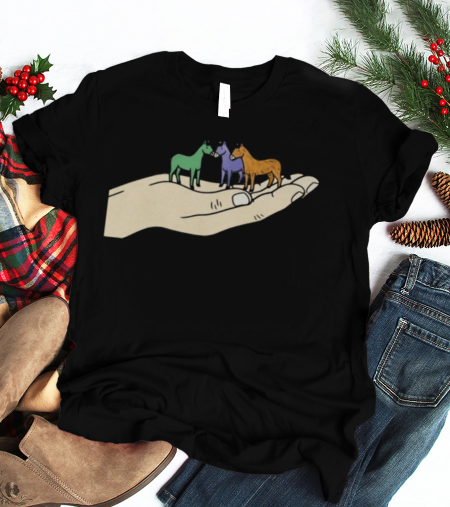 Hold Your Horses 2026 Hand Holding Colorful Figurines T-Shirt