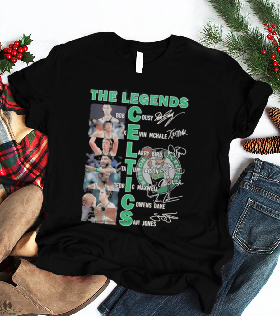The Legends Boston Celtics Players Bob Cousy Kevin McHale Larry Bird Cedric Maxwell Dave Cowens Sam Jones T-Shirt