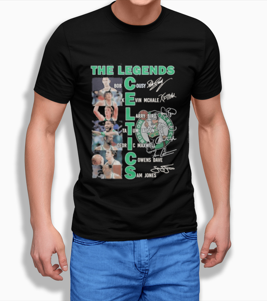 The Legends Boston Celtics Players Bob Cousy Kevin McHale Larry Bird Cedric Maxwell Dave Cowens Sam Jones T-Shirt